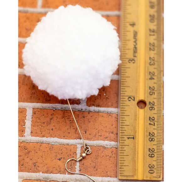 Vintage Fluffy White Pom Pom Sterling Silver Dangle Earrings - W30 - Picture 3 of 3